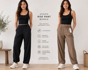 Athleta Rise Pant Bundle Large Black Brown Travel Athleisure Pants $218 Retail